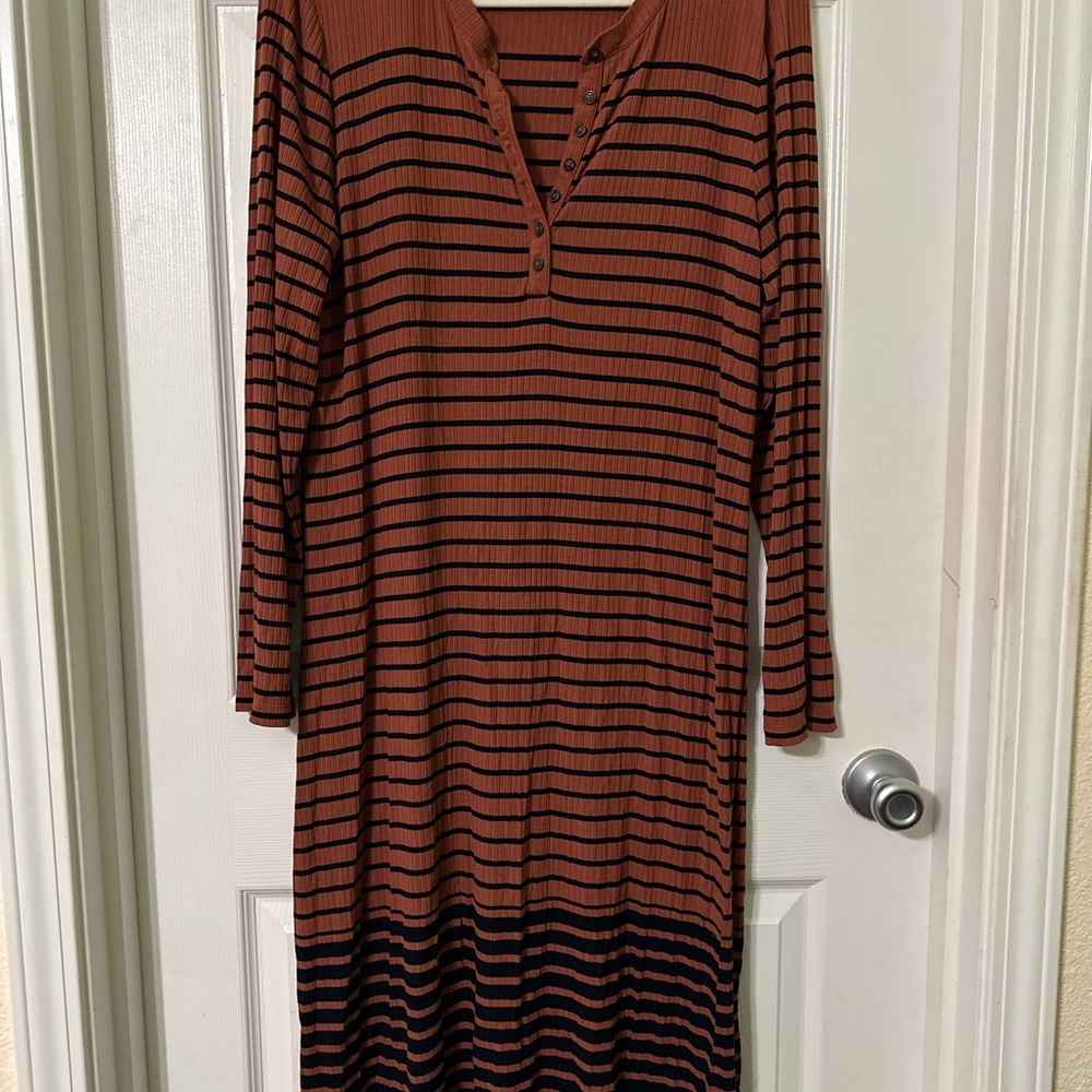LOFT Striped Dress in Rust & Black